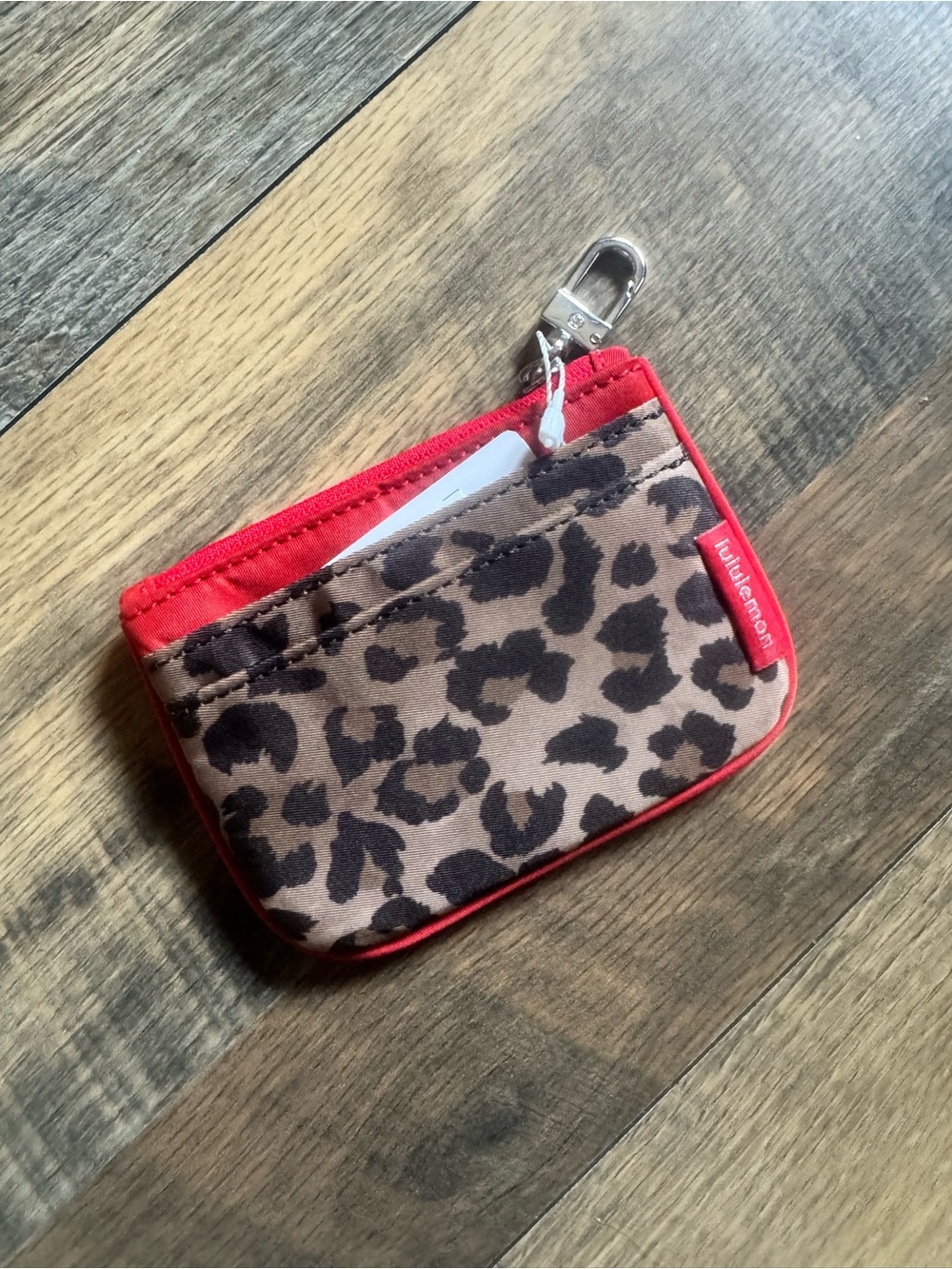 Lululemon Clippable Card Pouch – Leopard Print Coin Pouch with Red Trim - Picture 4 of 5